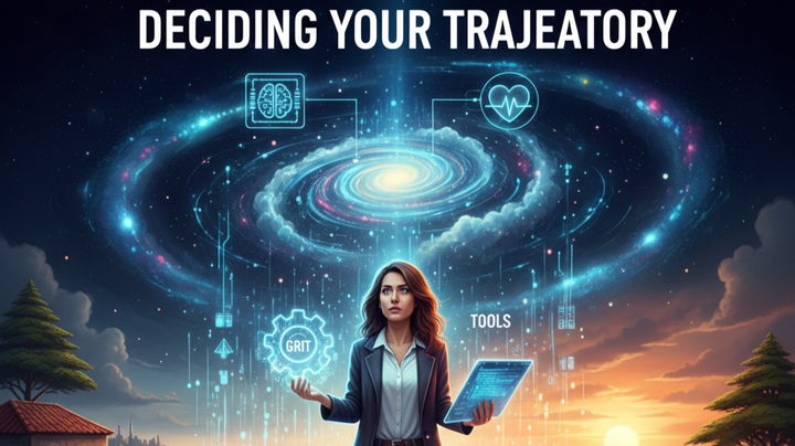 Founder bridging the Intelligence Divide: An artistic representation of a Lebanese entrepreneur balancing AI tools with local human connection at a symbolic crossroads